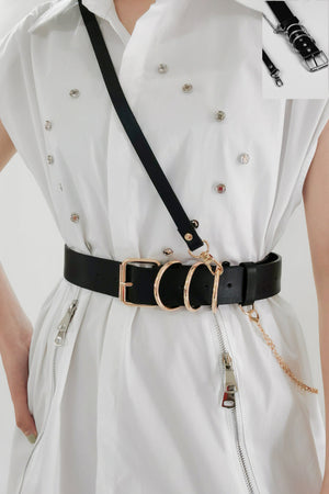 Ring Power Faux Leather Harness Belt in Black/Gold & Black/Silver