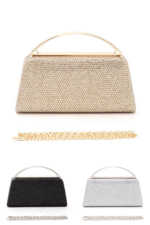 Top Handle Rhinestone Box Clutch in Gold, Silver, & Black