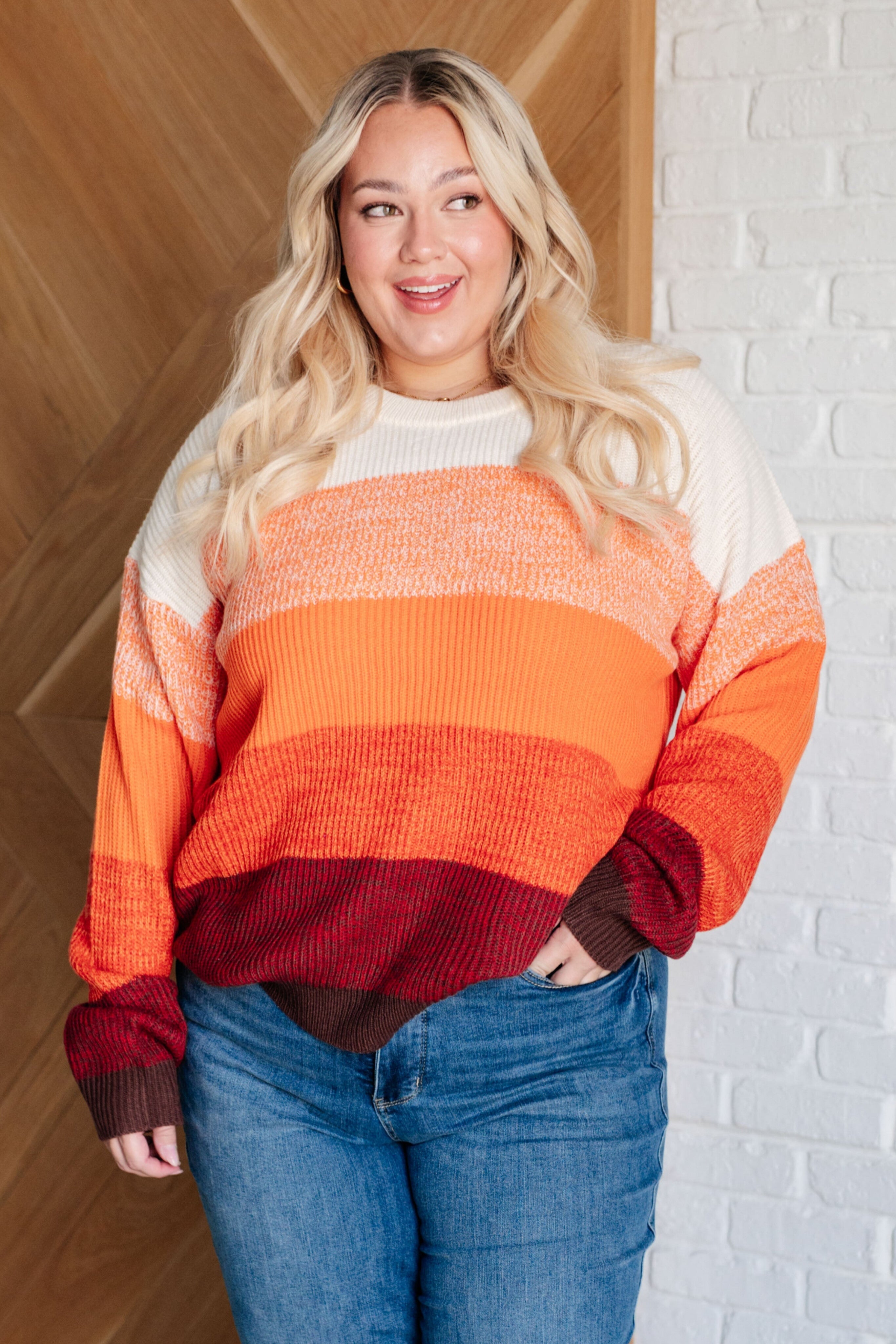 Sunset Hues Color Block Stripe Sweater