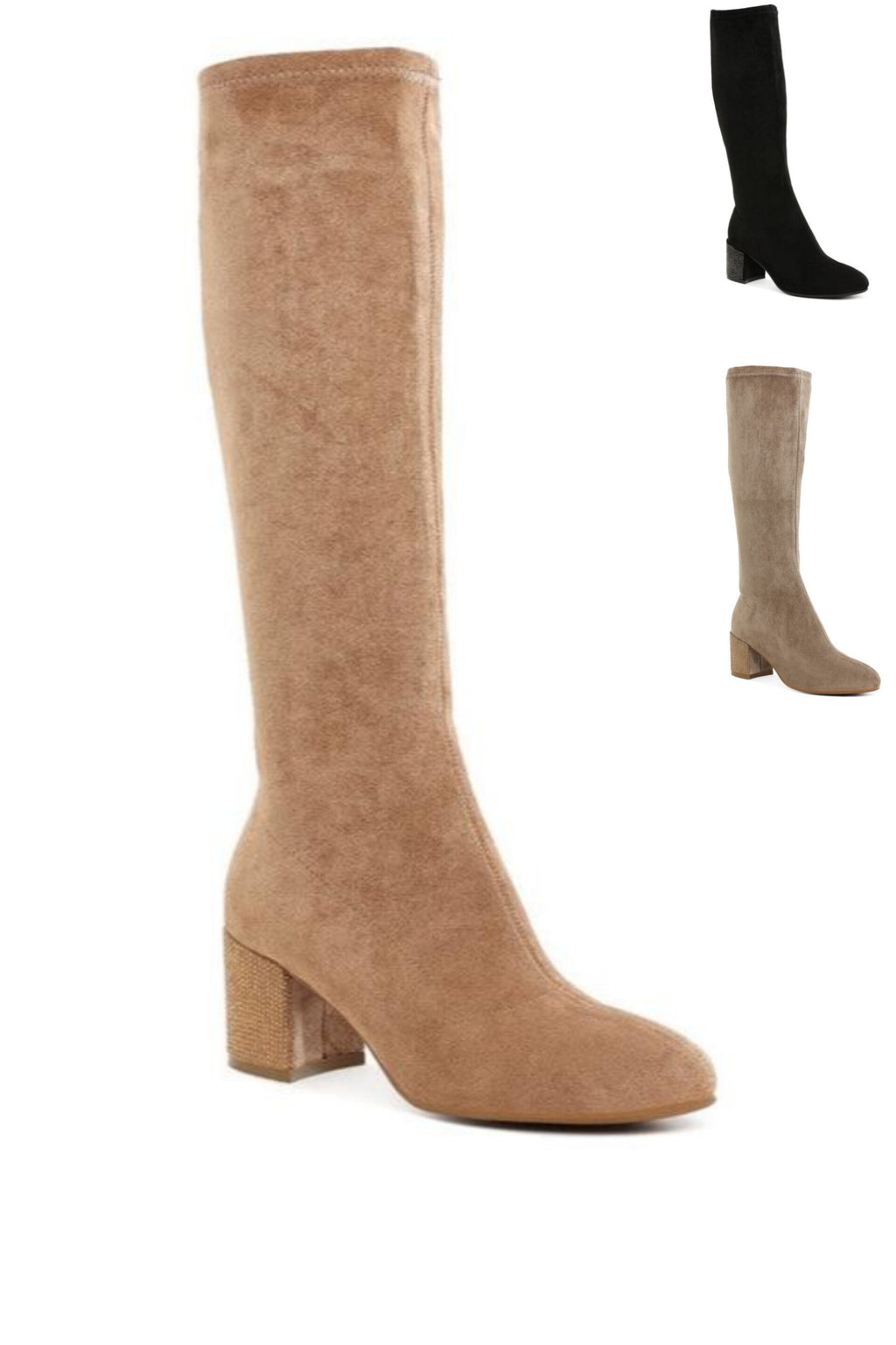 I'm So Fancy Knee High Boots in Camel, Black & Taupe