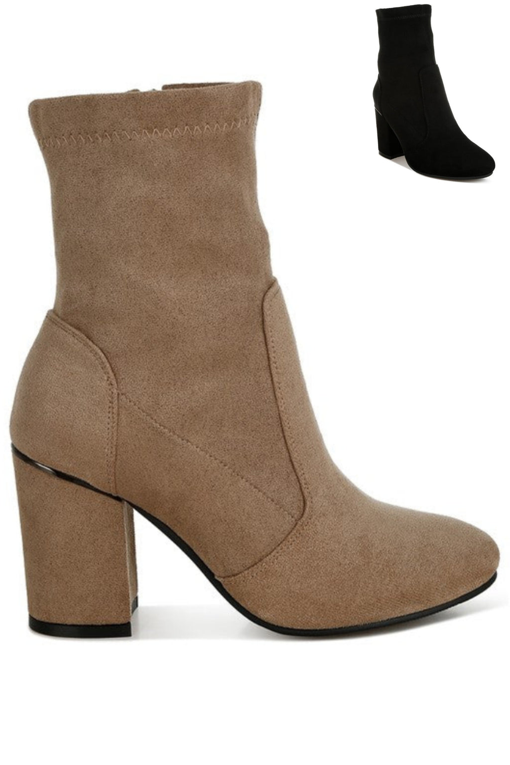 Panel Detail Sock Boots in Beige & Black