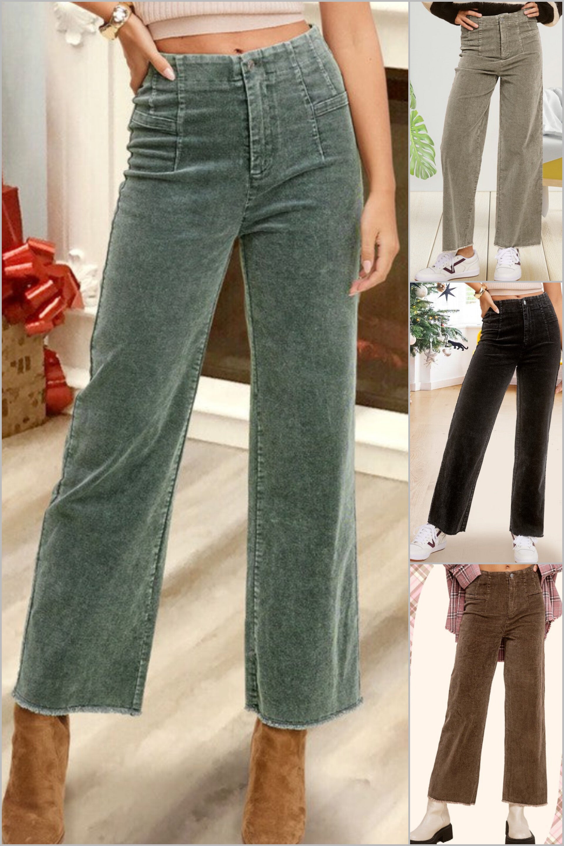 Soft Luxe Mineral Washed Corduroy Pants in Teal Green, Faded Olive, Black, & Brown