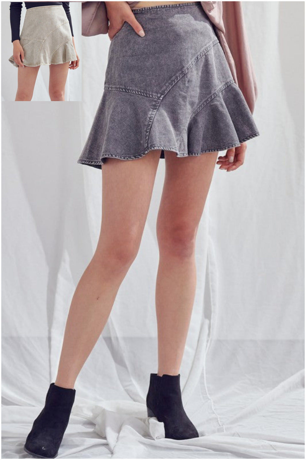 Signature A-Line Denim Skirt in Charcoal & Dark Taupe