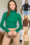 Cropped Contour Turtleneck Ribbed Top in Green, Black, Brown, Oatmeal & Ivory