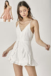 Ruffles & Eyelet Lace Romper in White & Baked Salmon