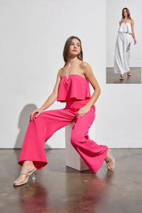 Liana Strapless Overlay Jumpsuit in Hot Pink & Off-White