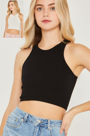 Tessa Ribbed Cropped Seamless Tank Top in Black & Off-White