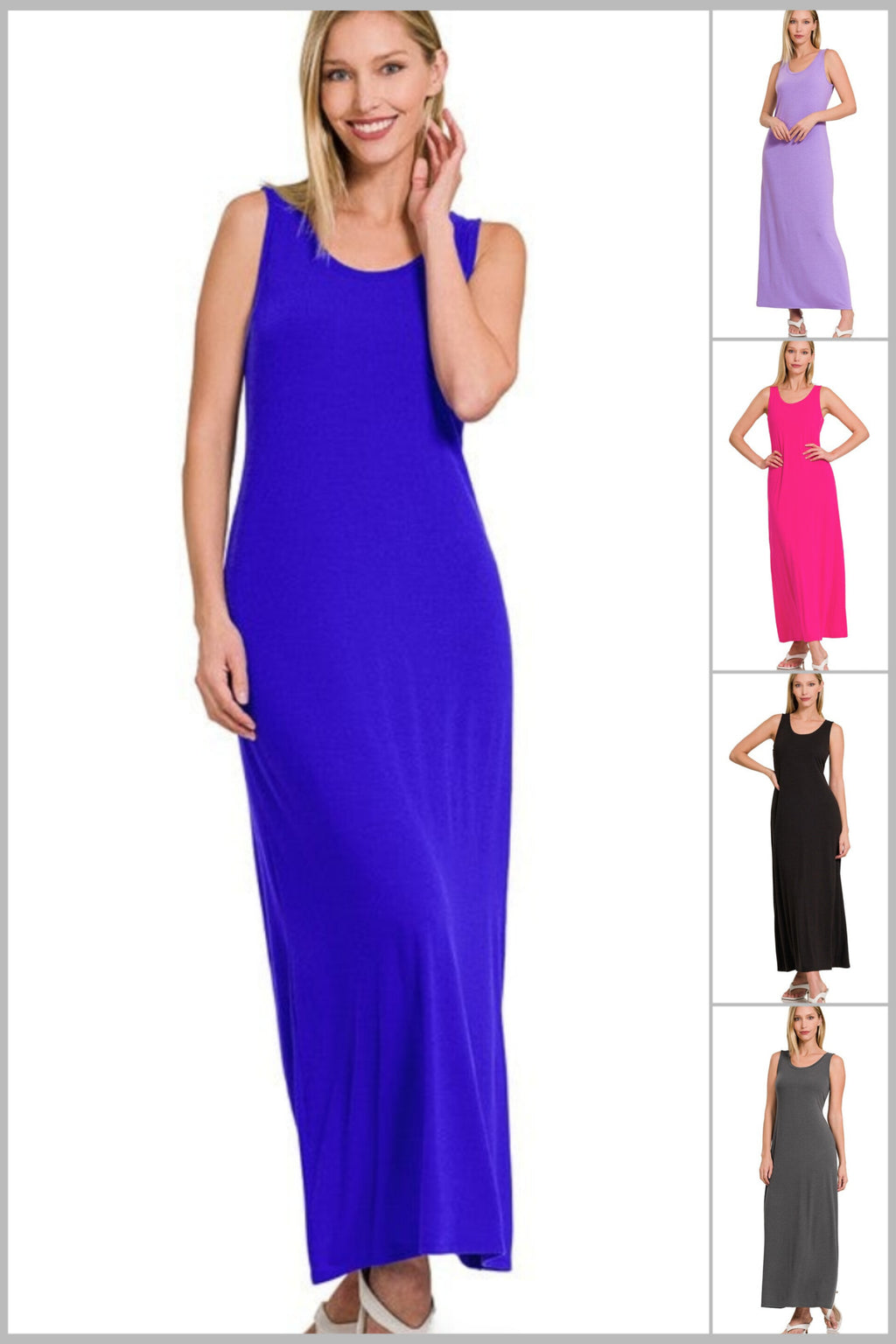 Kira Tank Maxi Dress in Bright Blue, Lavender, Hot Pink, Black, & Ash Grey