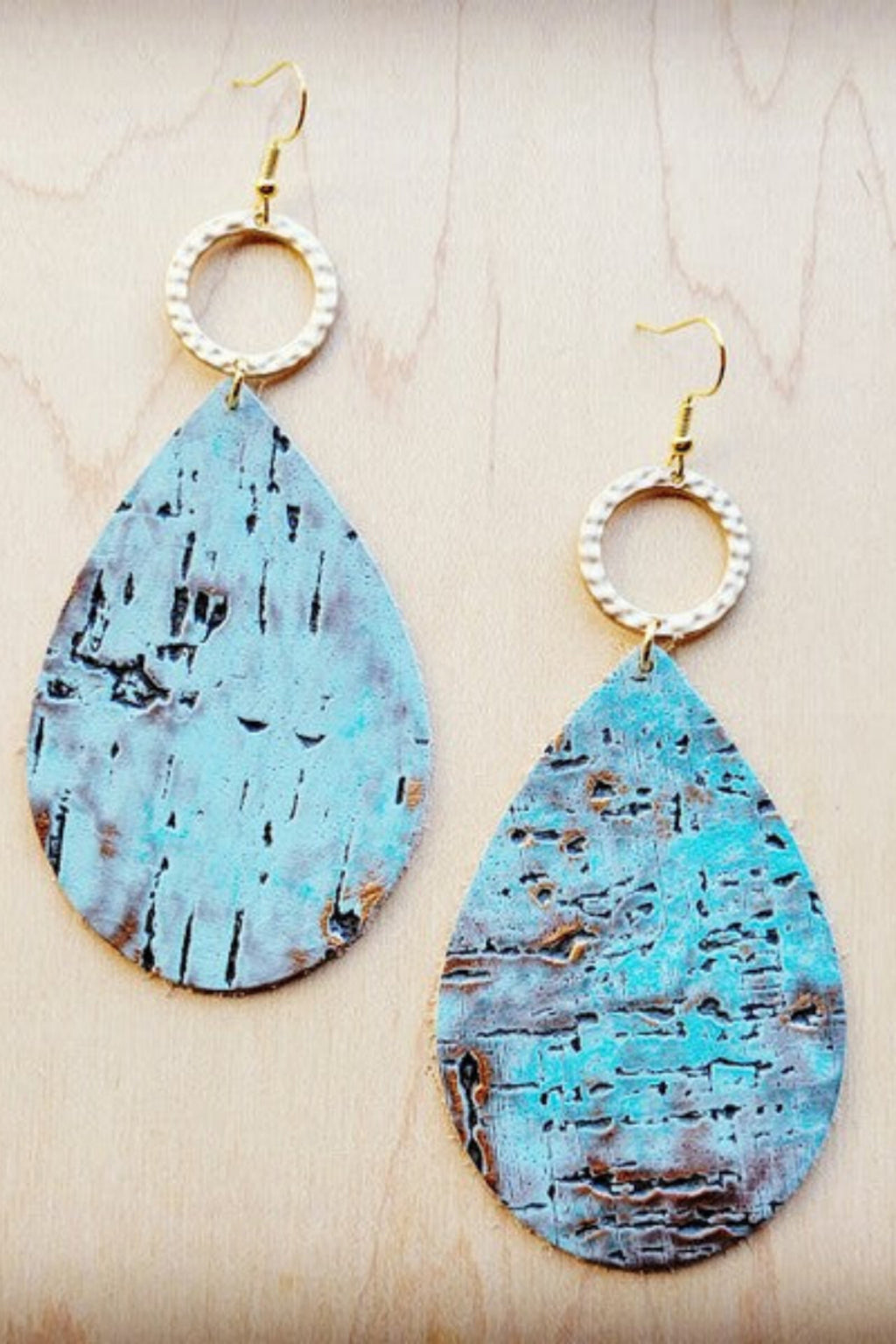 Turquoise Metallic Teardrop Earrings w/ Gold Hoop