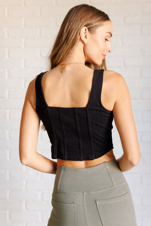 Such a Twill Square Neck Crop Corset Top in Black