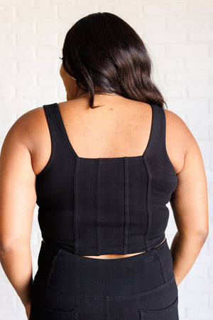 Such a Twill Square Neck Crop Corset Top in Black