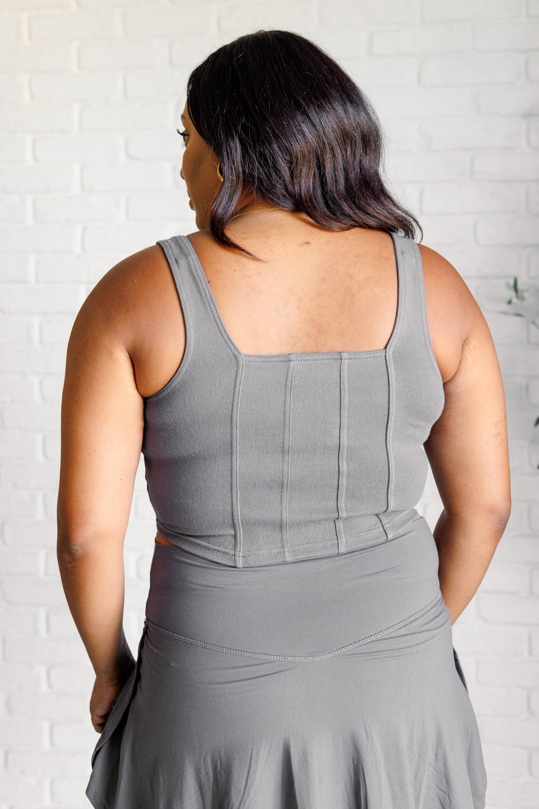 Such a Twill Square Neck Crop Corset Top in Titanium