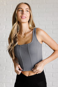 Such a Twill Square Neck Crop Corset Top in Titanium