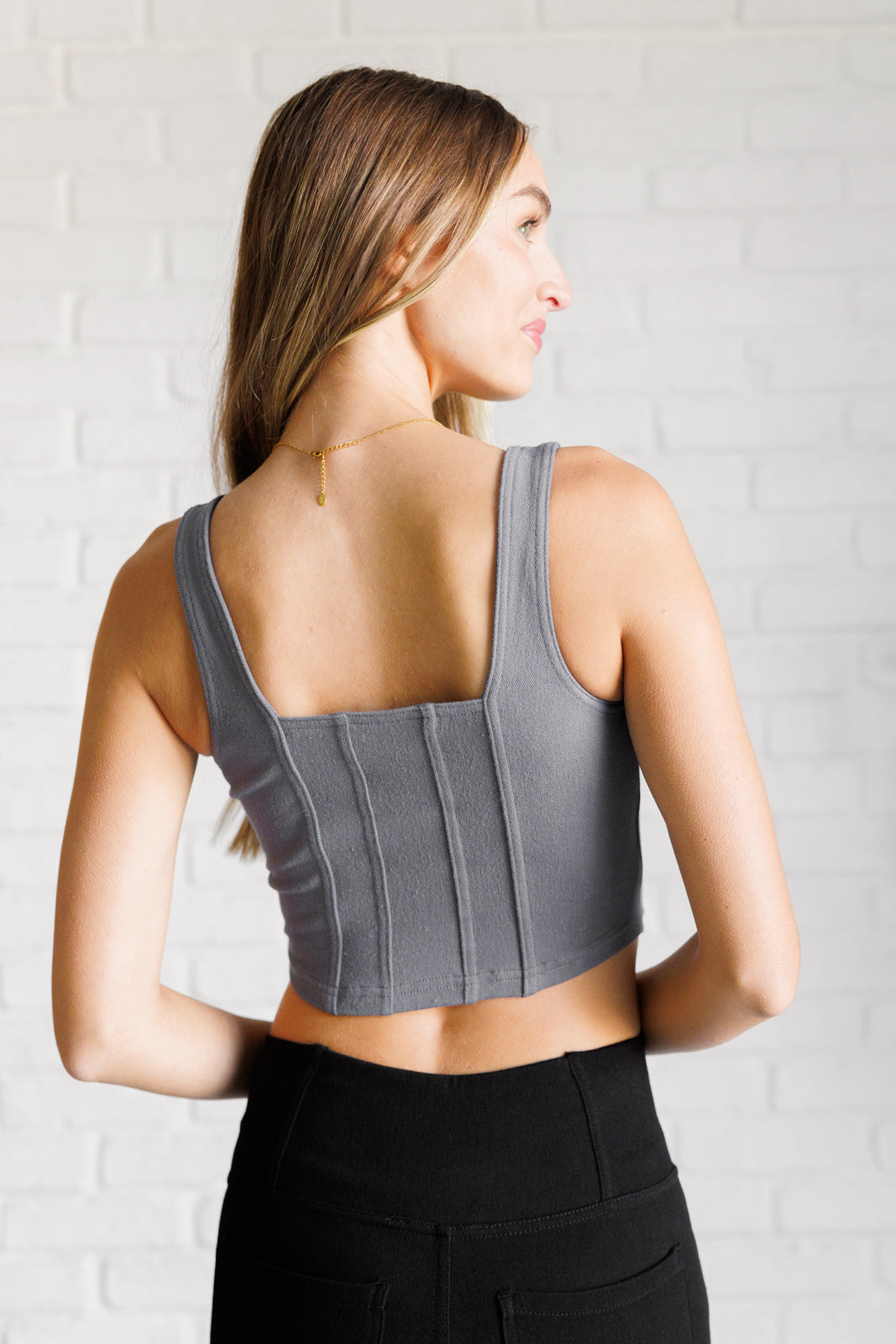 Such a Twill Square Neck Crop Corset Top in Titanium