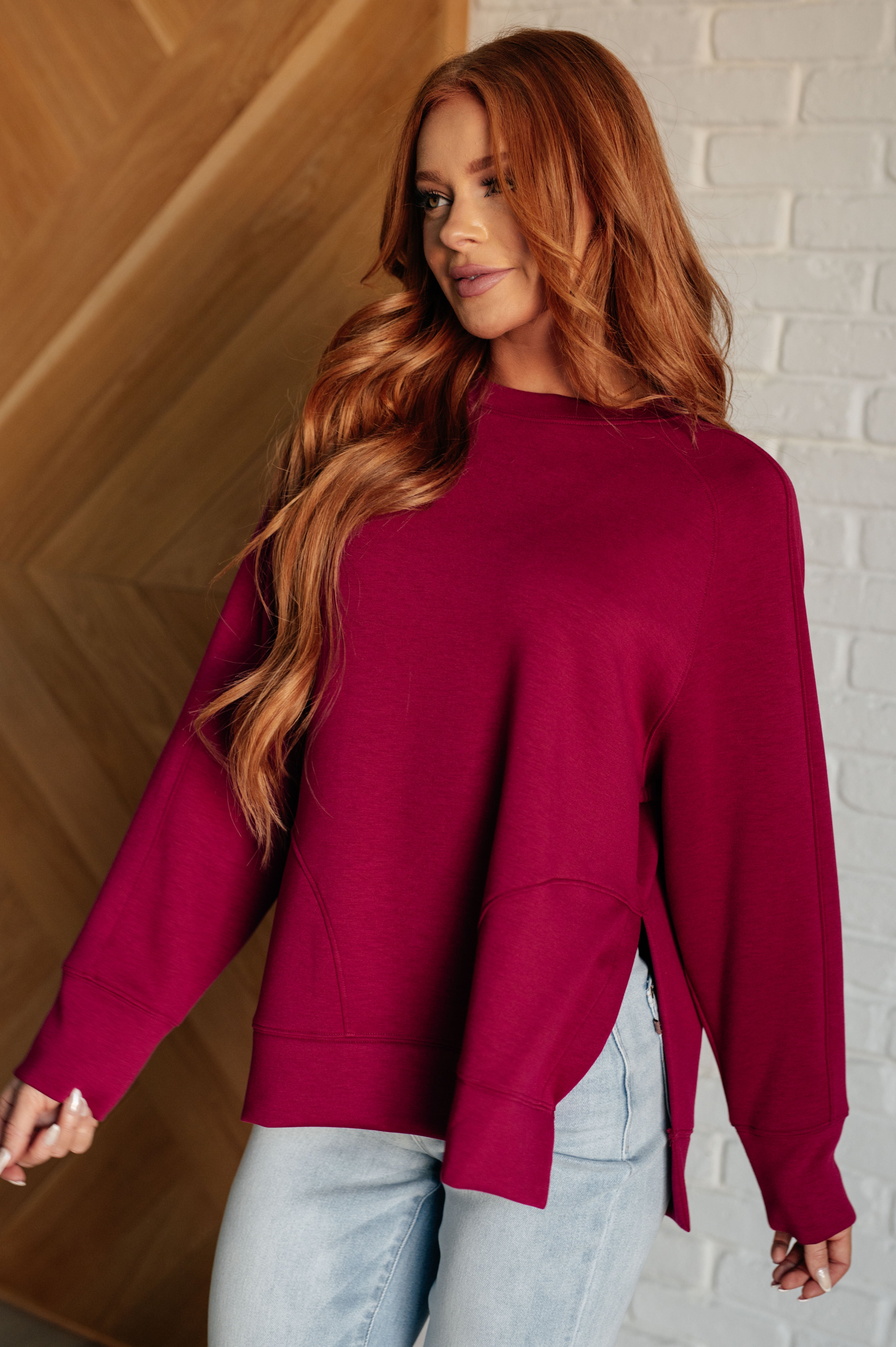 Subtle Charm Scuba Pullover in Cabernet