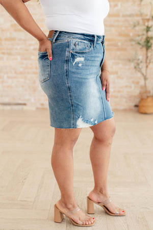 Marcia Raw Hem Rigid Magic Denim Skirt