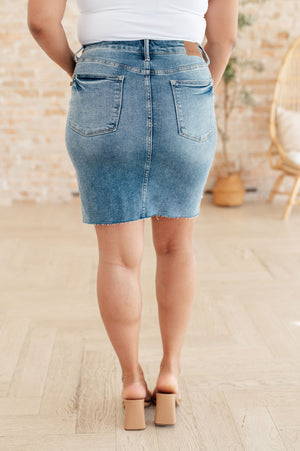 Marcia Raw Hem Rigid Magic Denim Skirt