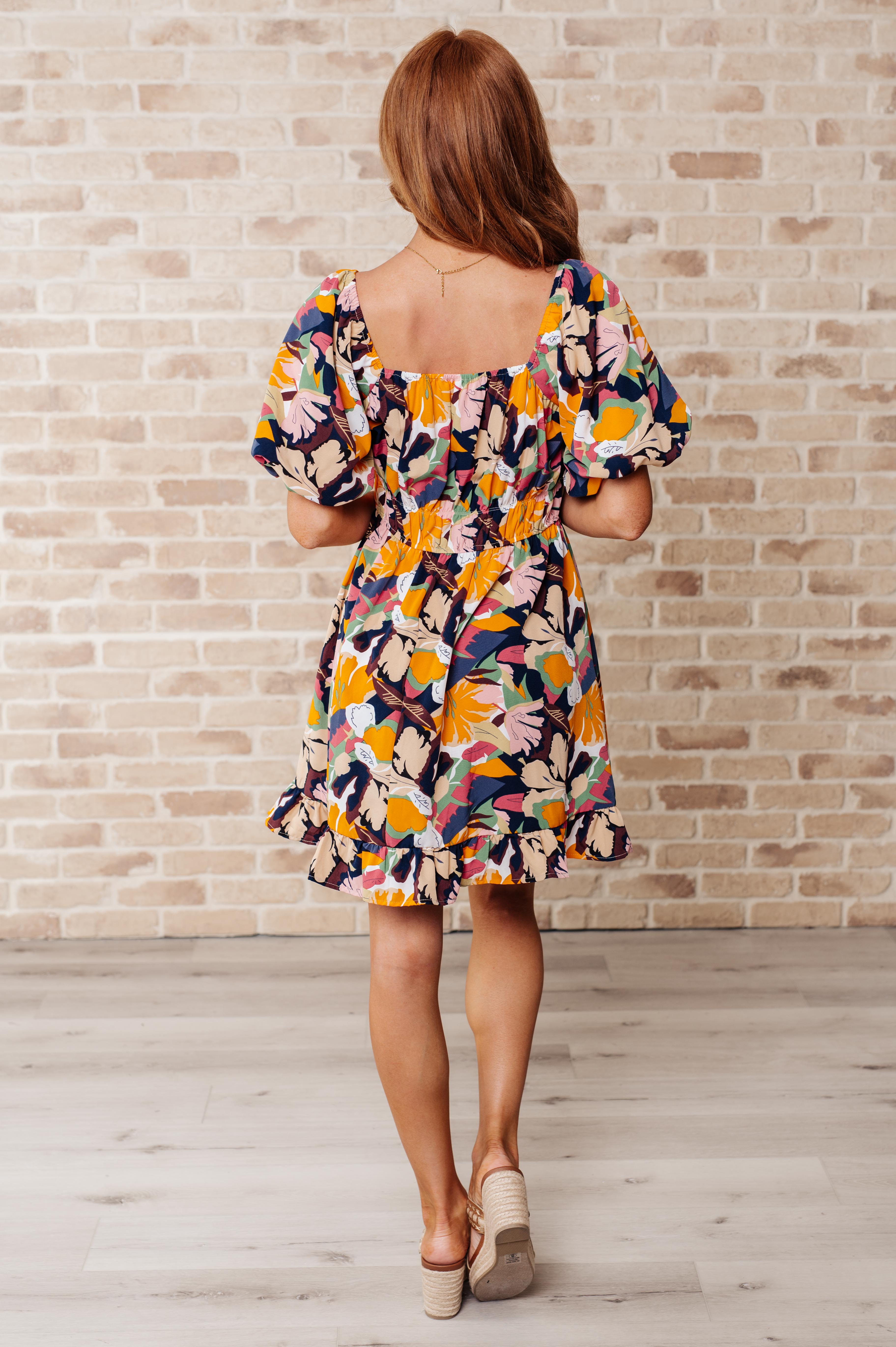 Jewel Toned Puff Sleeve Floral Dress