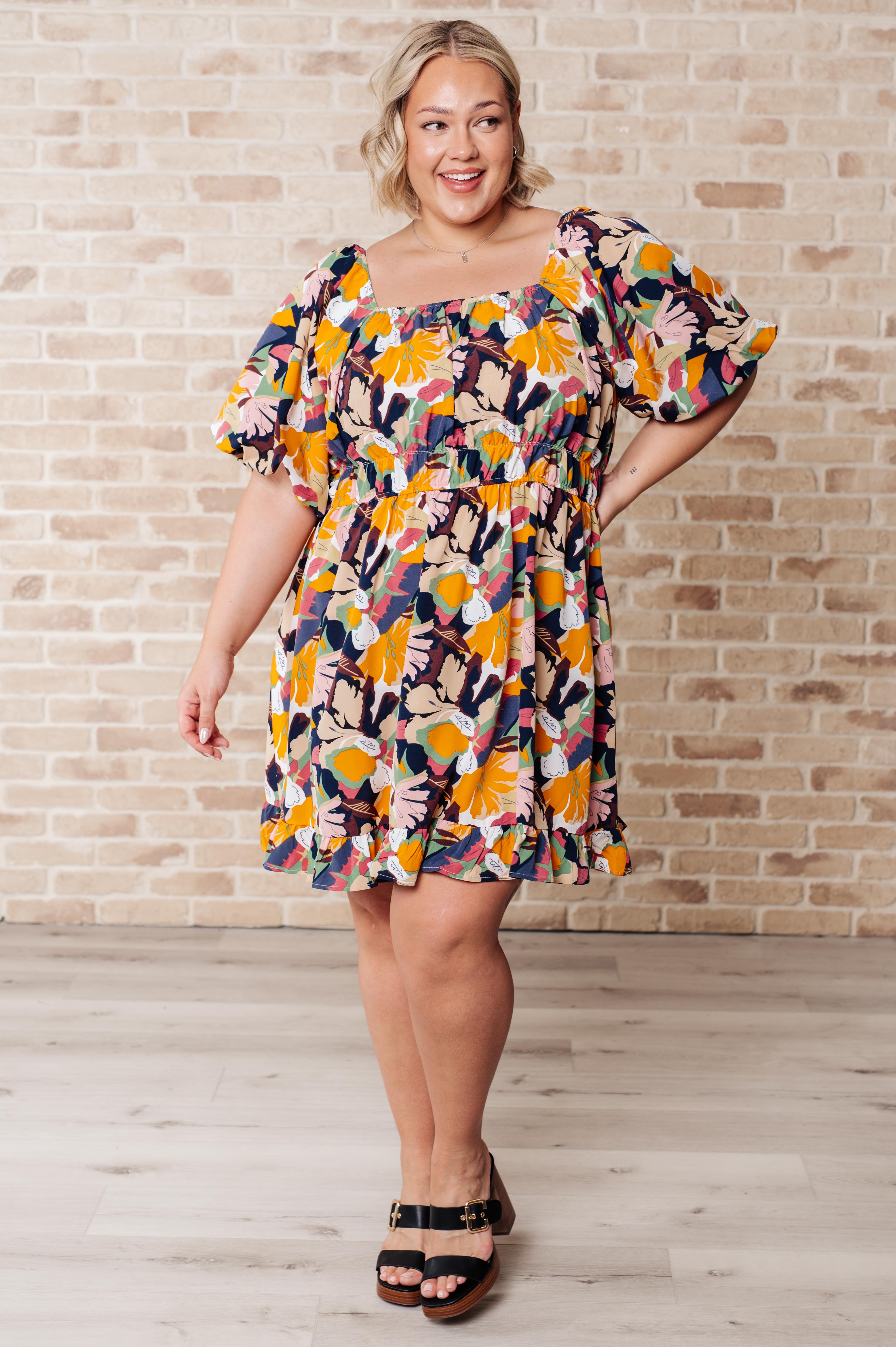 Jewel Toned Puff Sleeve Floral Dress