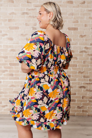 Jewel Toned Puff Sleeve Floral Dress