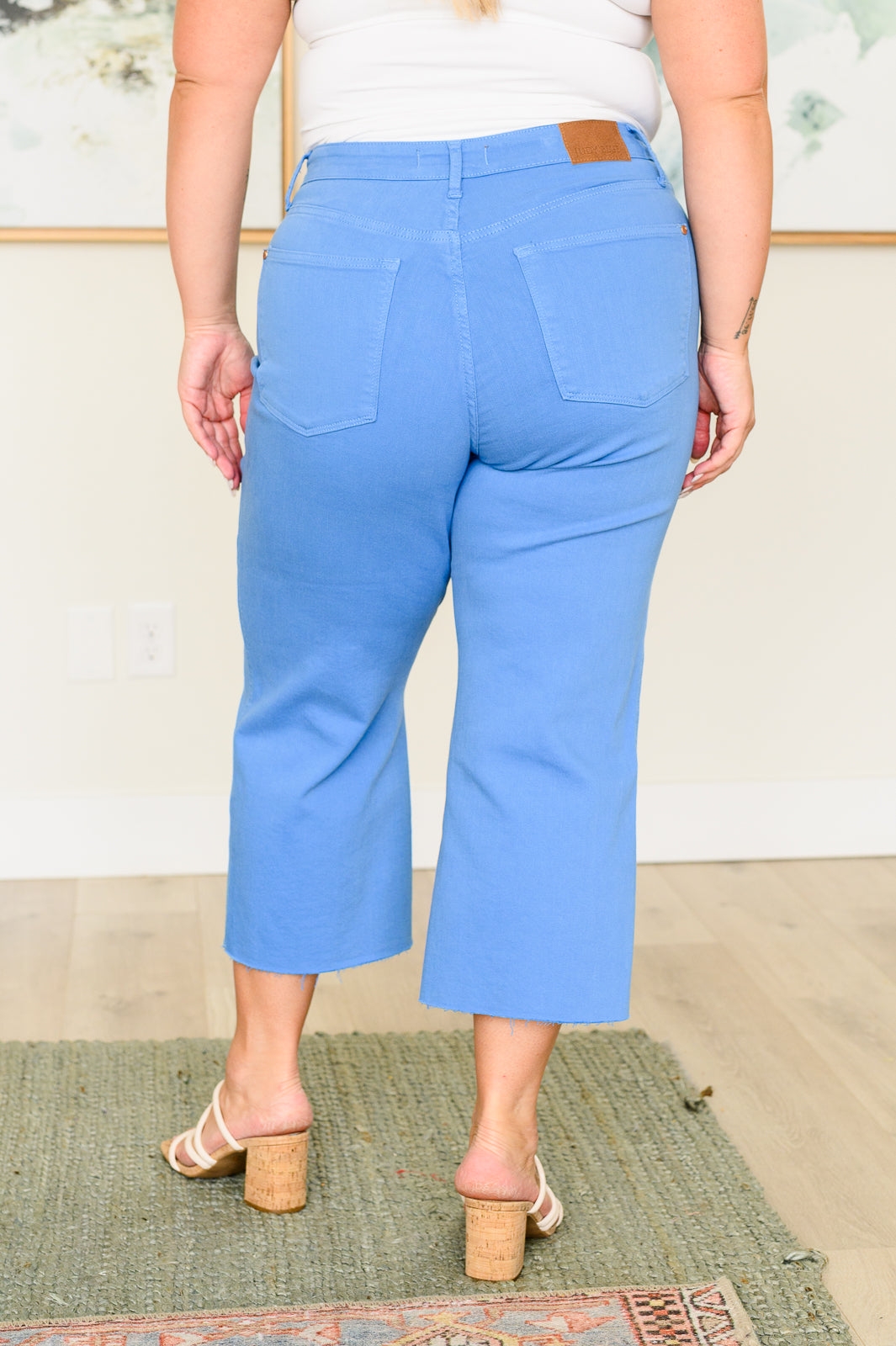 Elize High Rise Tummy Control Cropped Wide Leg Jeans in Sky Blue