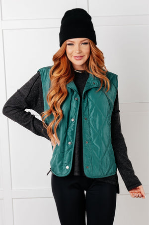 Artic Chic Quilted Vest in Hunter Green