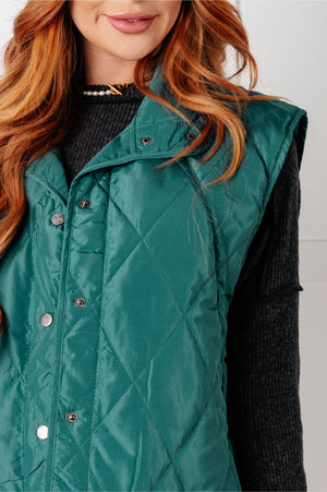 Artic Chic Quilted Vest in Hunter Green