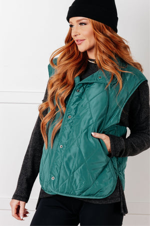 Artic Chic Quilted Vest in Hunter Green