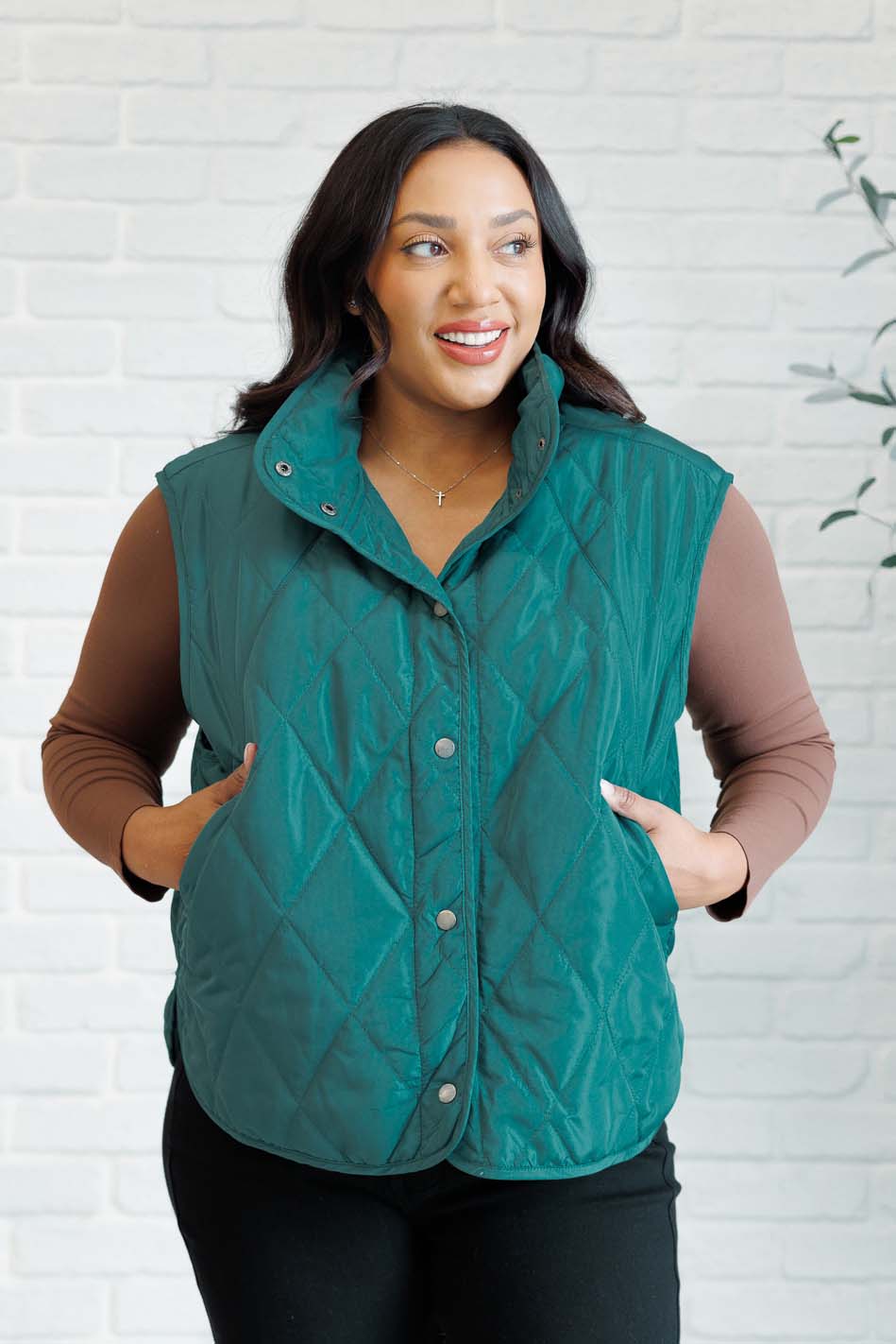 Artic Chic Quilted Vest in Hunter Green