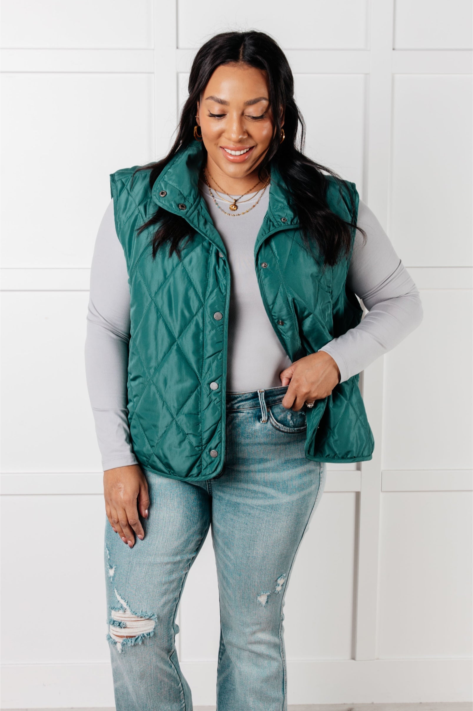 Artic Chic Quilted Vest in Hunter Green