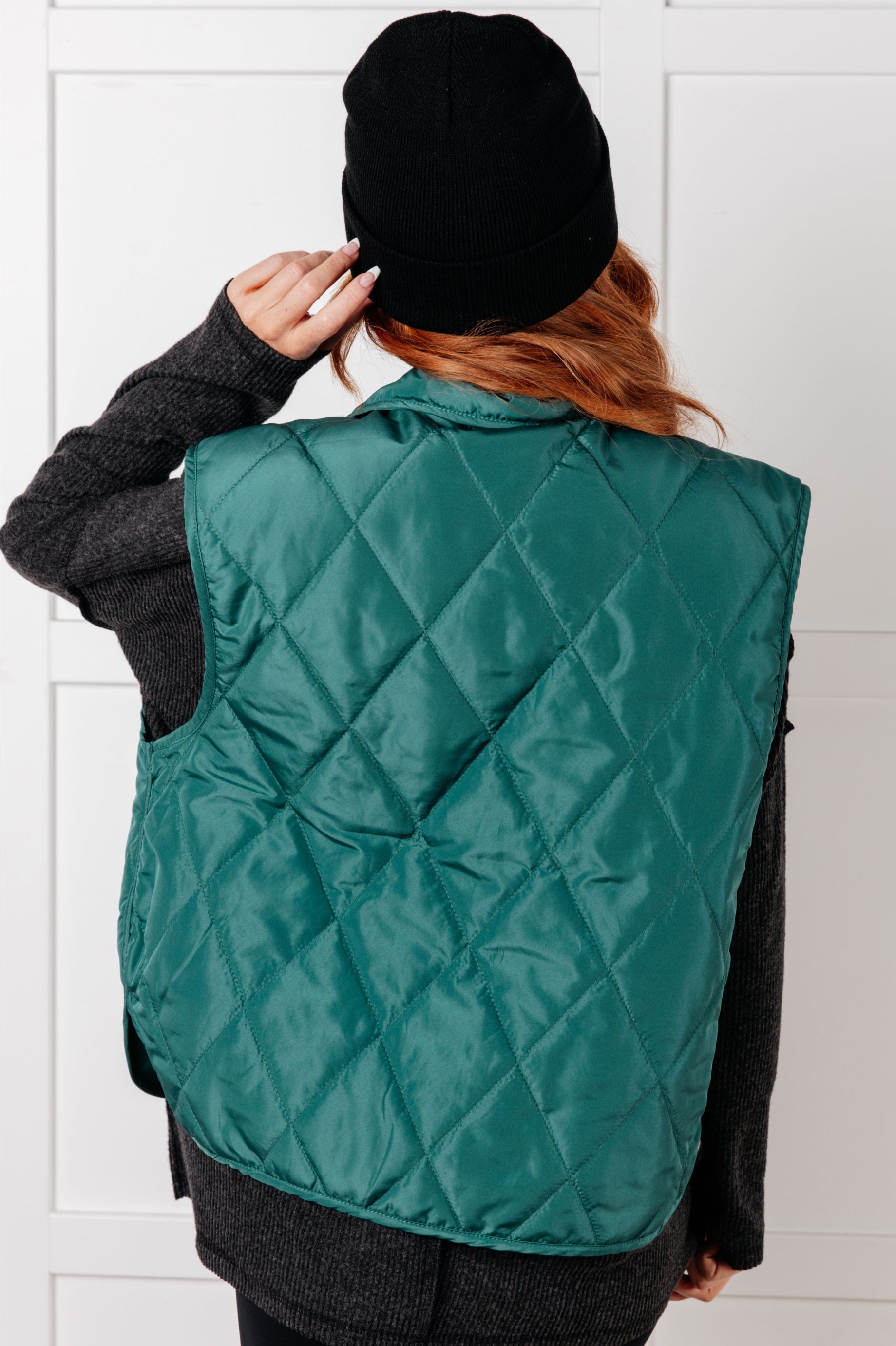 Artic Chic Quilted Vest in Hunter Green