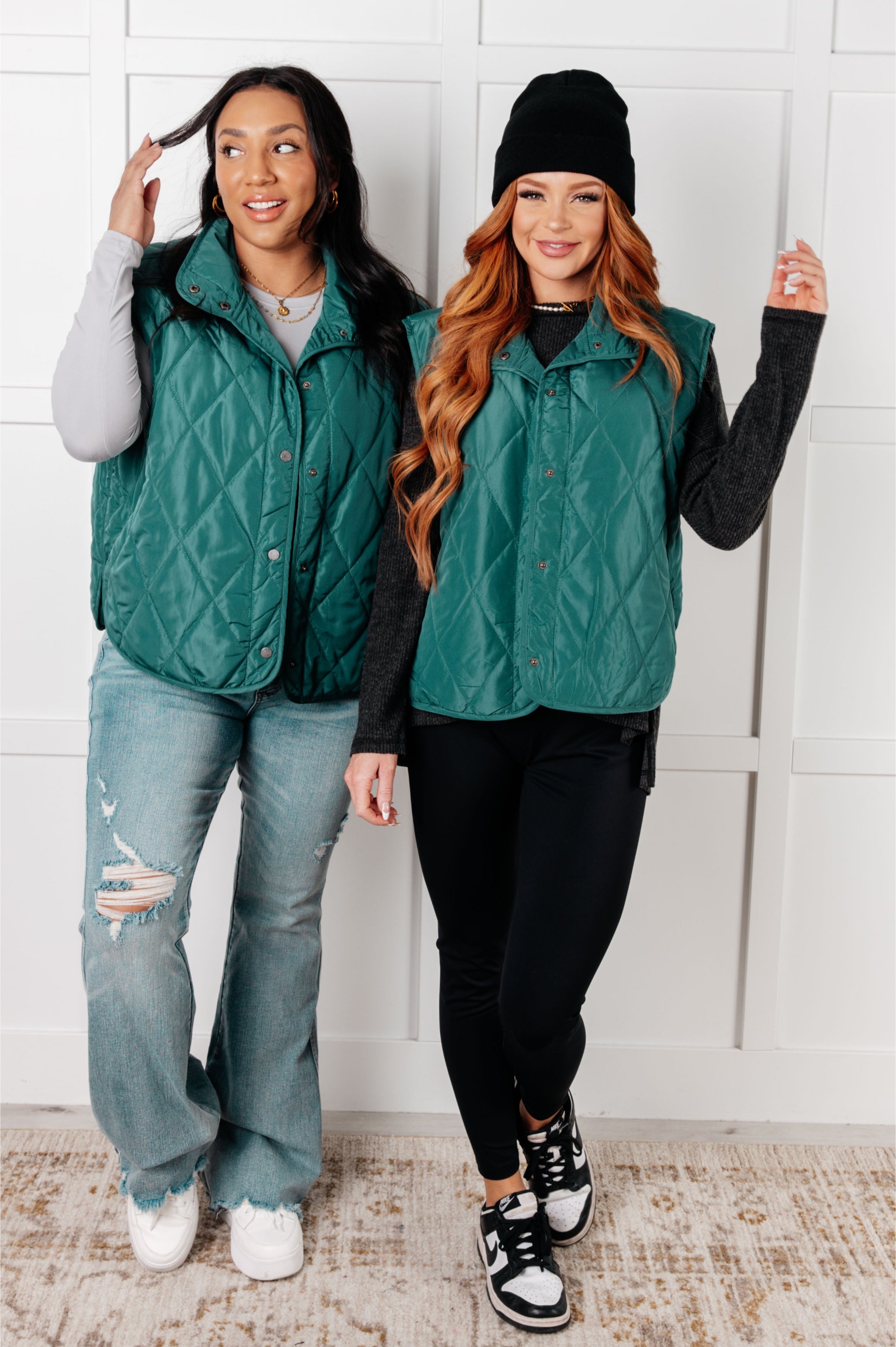 Artic Chic Quilted Vest in Hunter Green