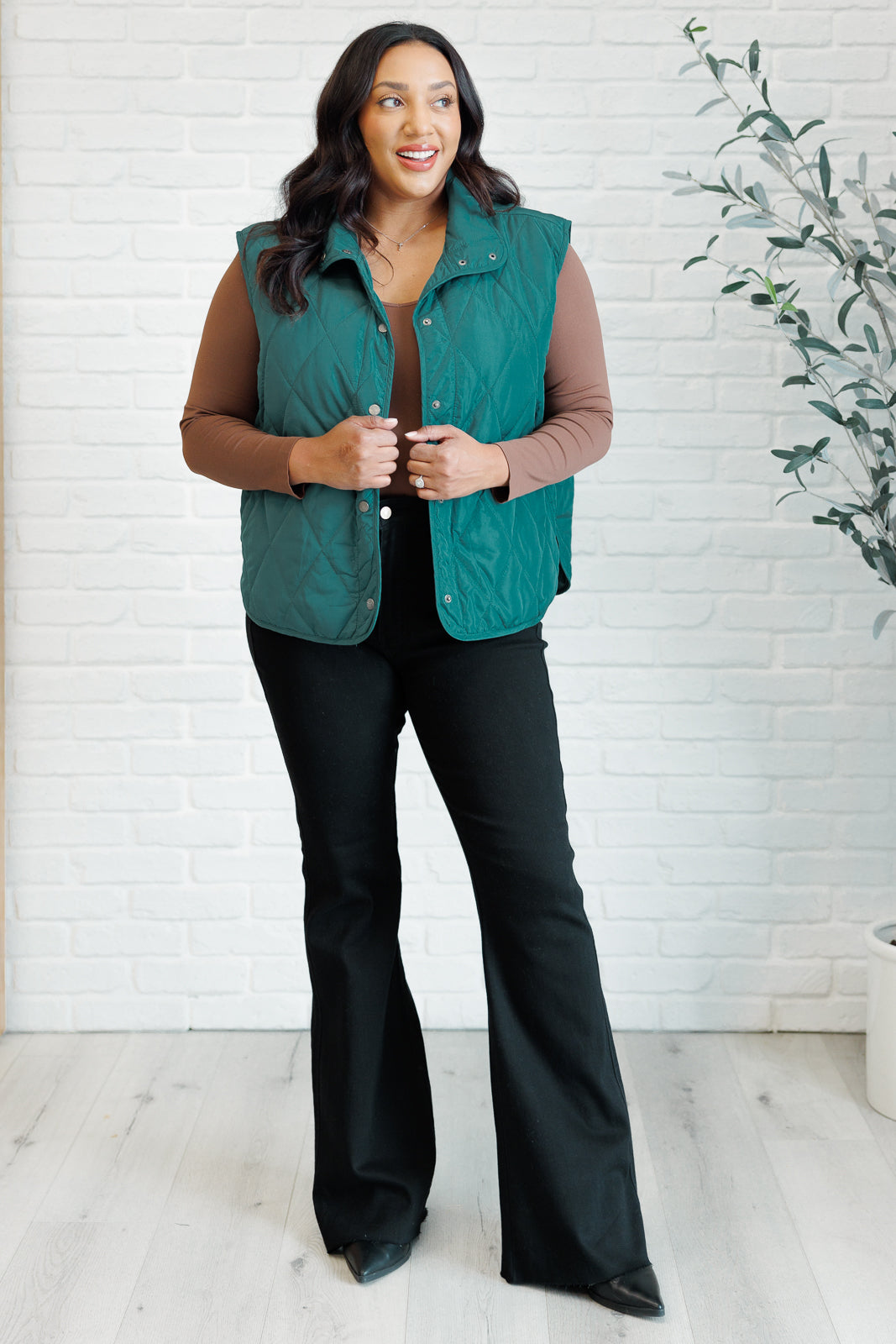 Artic Chic Quilted Vest in Hunter Green