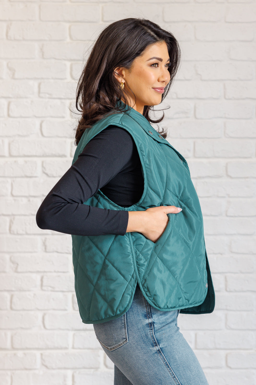 Artic Chic Quilted Vest in Hunter Green