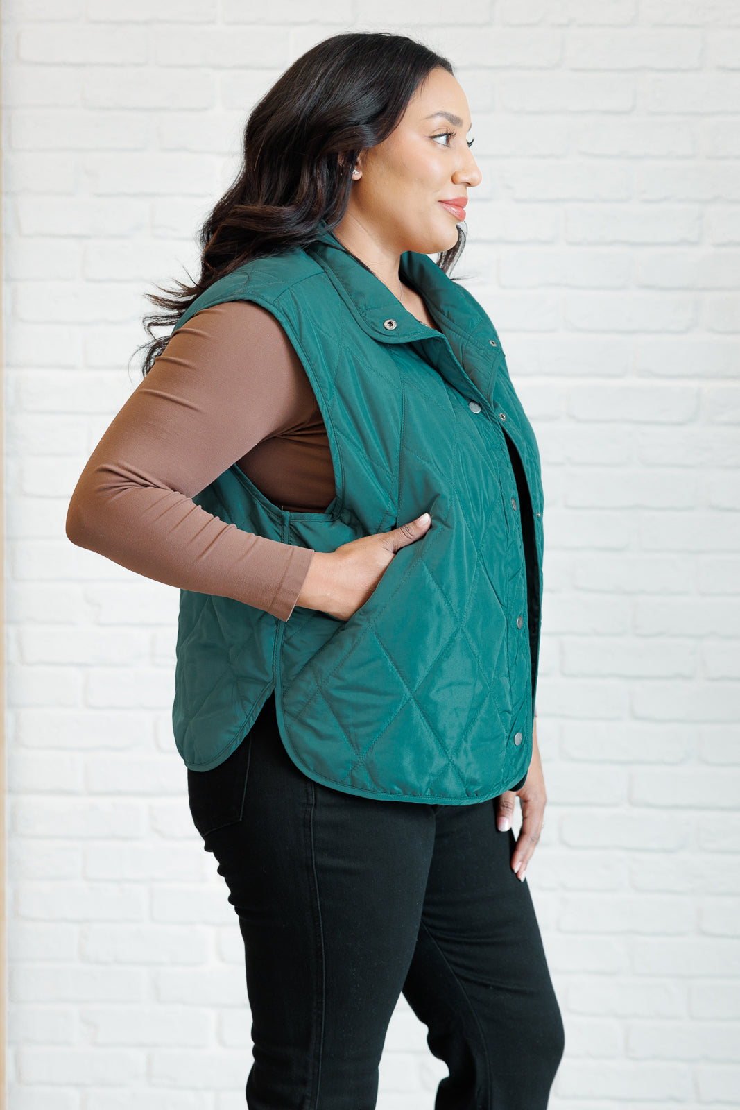 Artic Chic Quilted Vest in Hunter Green