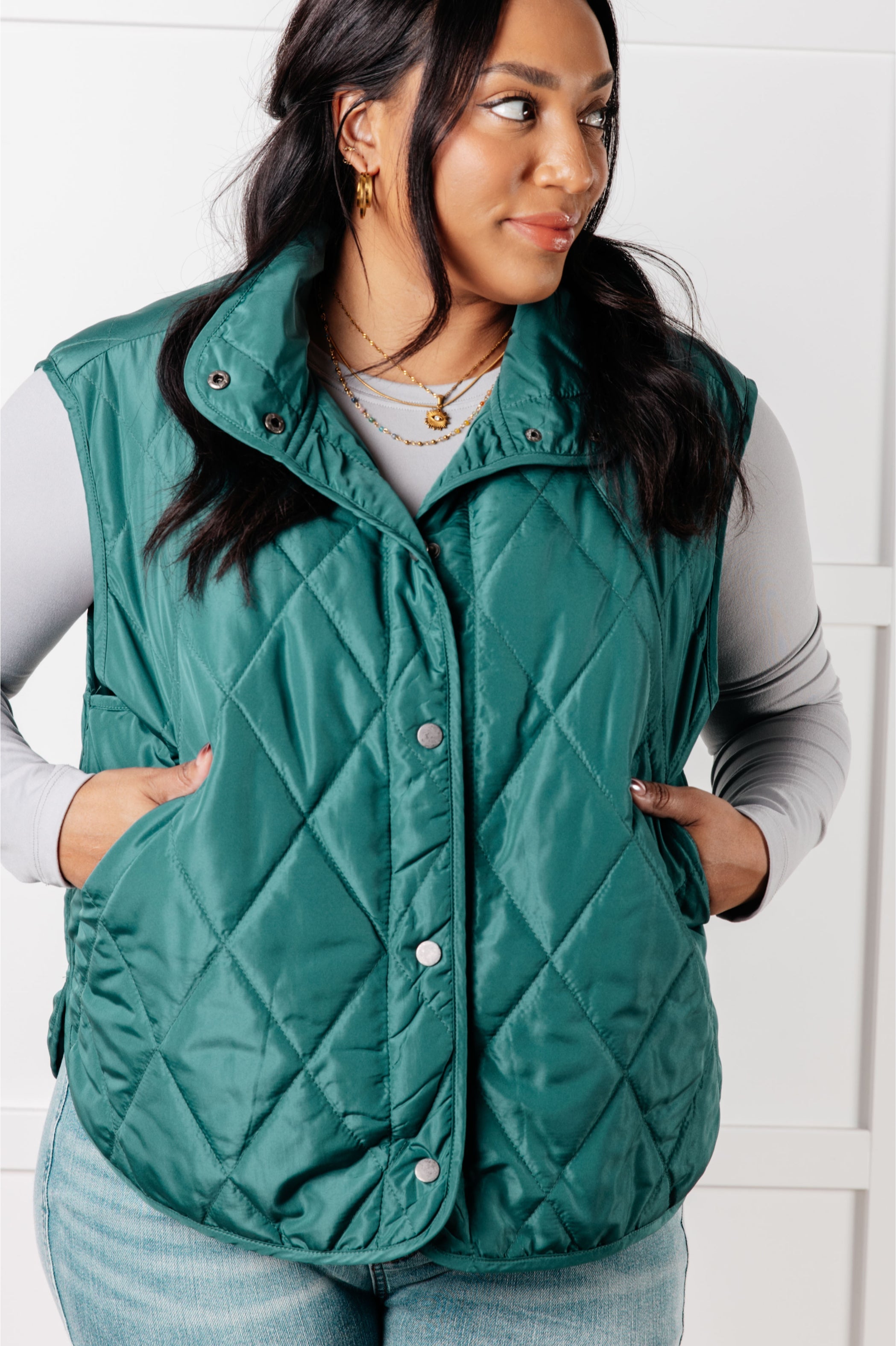 Artic Chic Quilted Vest in Hunter Green