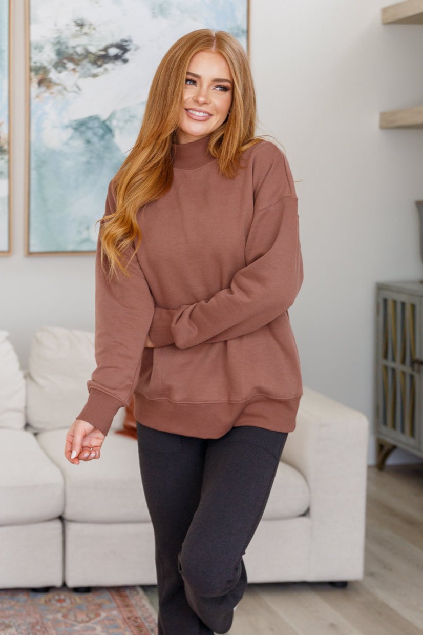 Absolutely You Mock Neck Pullover in Cocoa