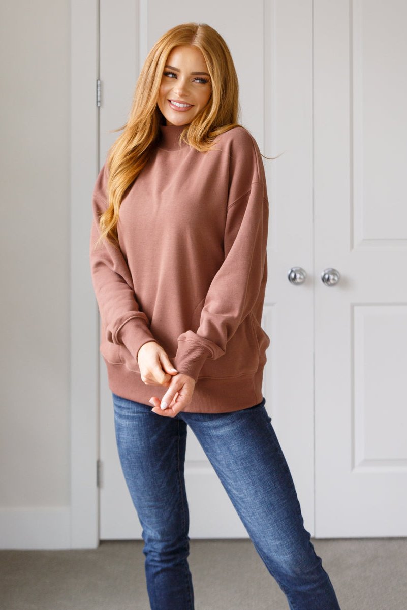 Absolutely You Mock Neck Pullover in Cocoa