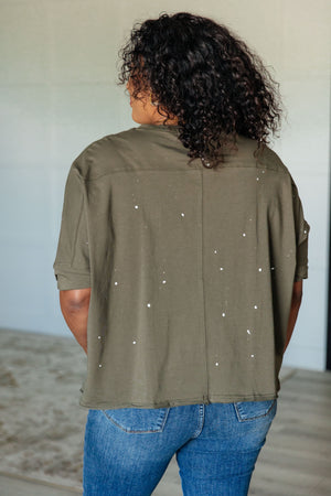 Paint Splatter Asymmetrical Raw Hemline Top