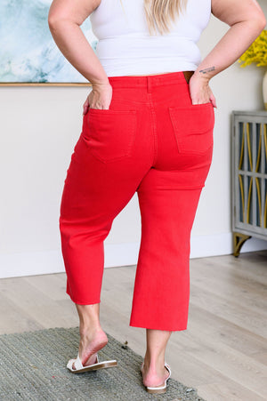 Elize High Rise Tummy Control Cropped Wide Leg Jeans in Red