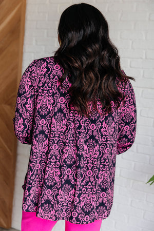 Velora Top in Hot Pink & Navy Damask