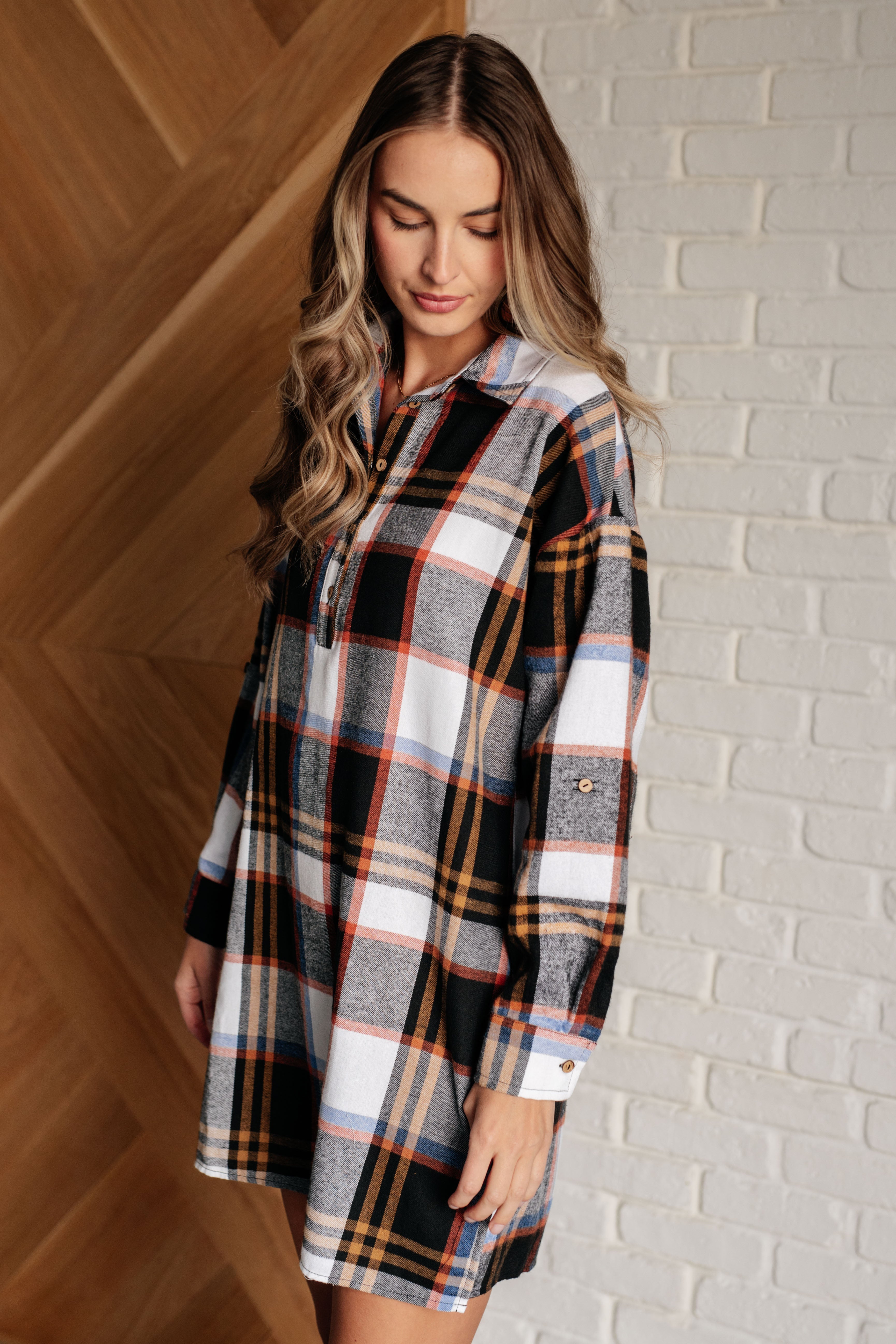 City Vibe Plaid Shirt Dress