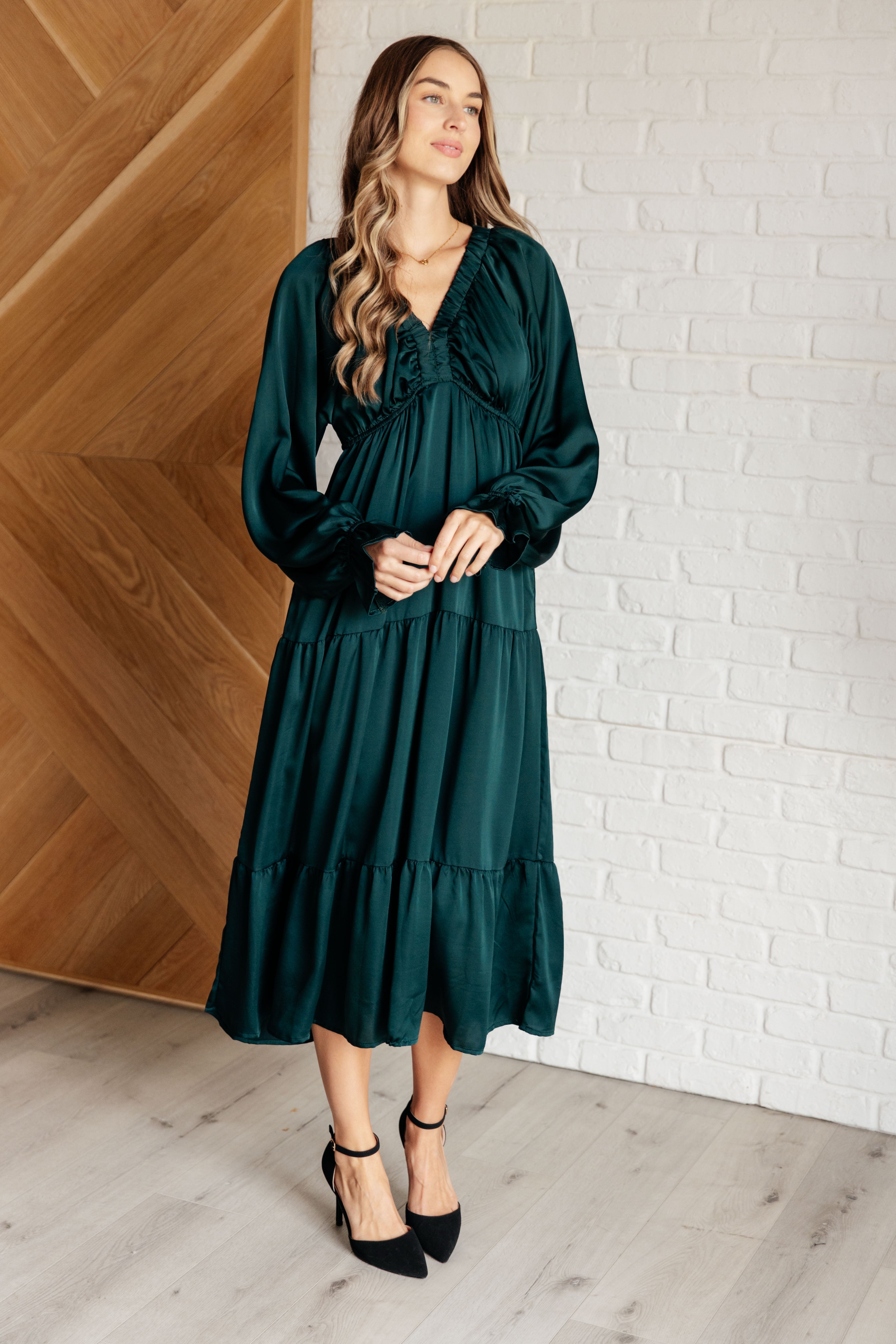 Joyful Steps Tiered Midi Dress in Hunter Green