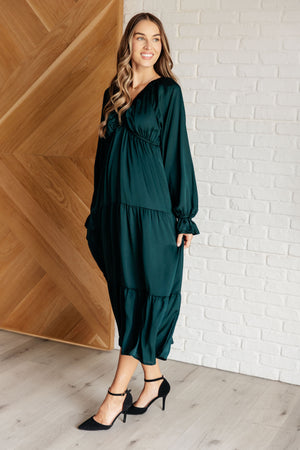 Joyful Steps Tiered Midi Dress in Hunter Green