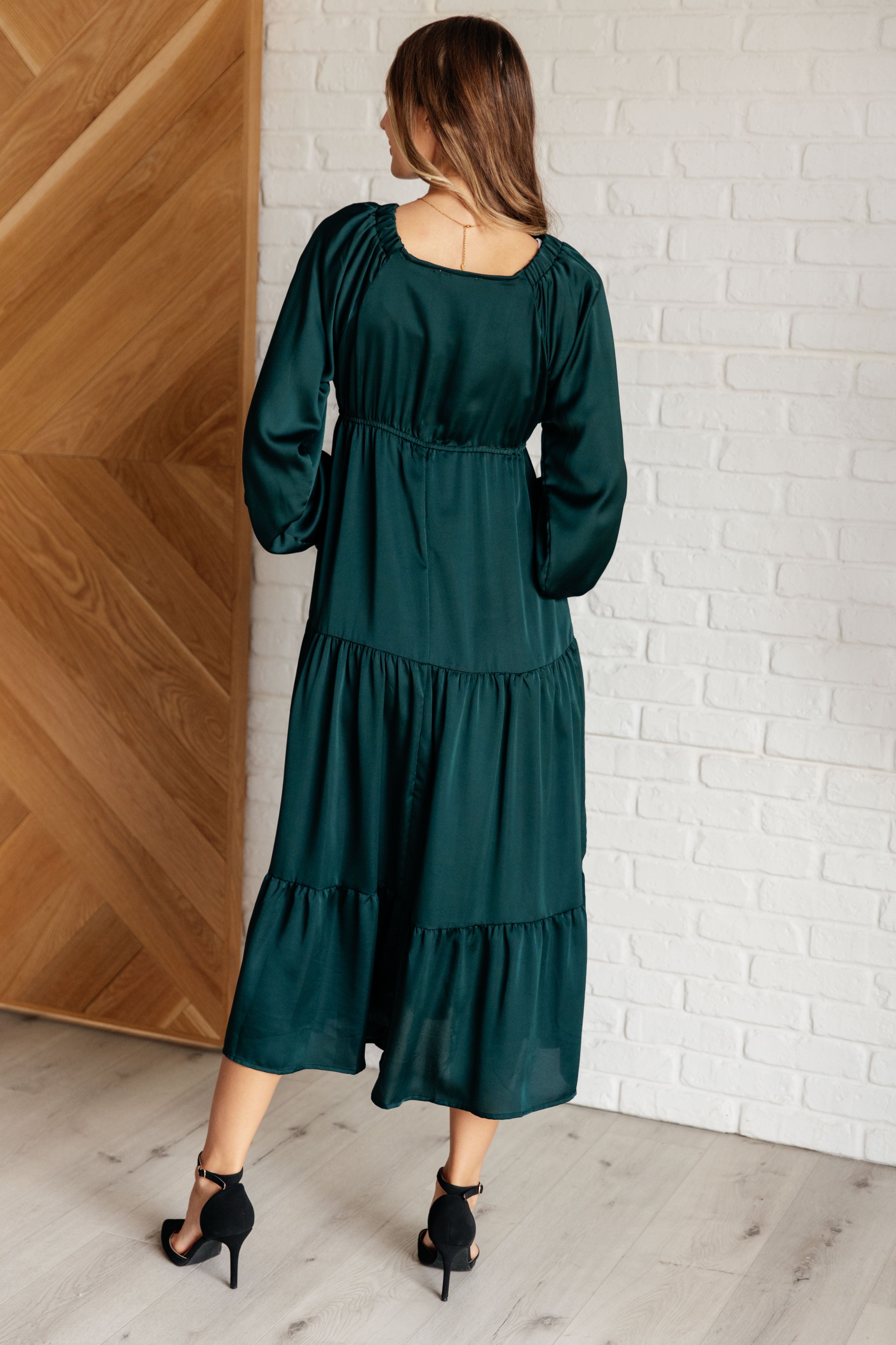 Joyful Steps Tiered Midi Dress in Hunter Green