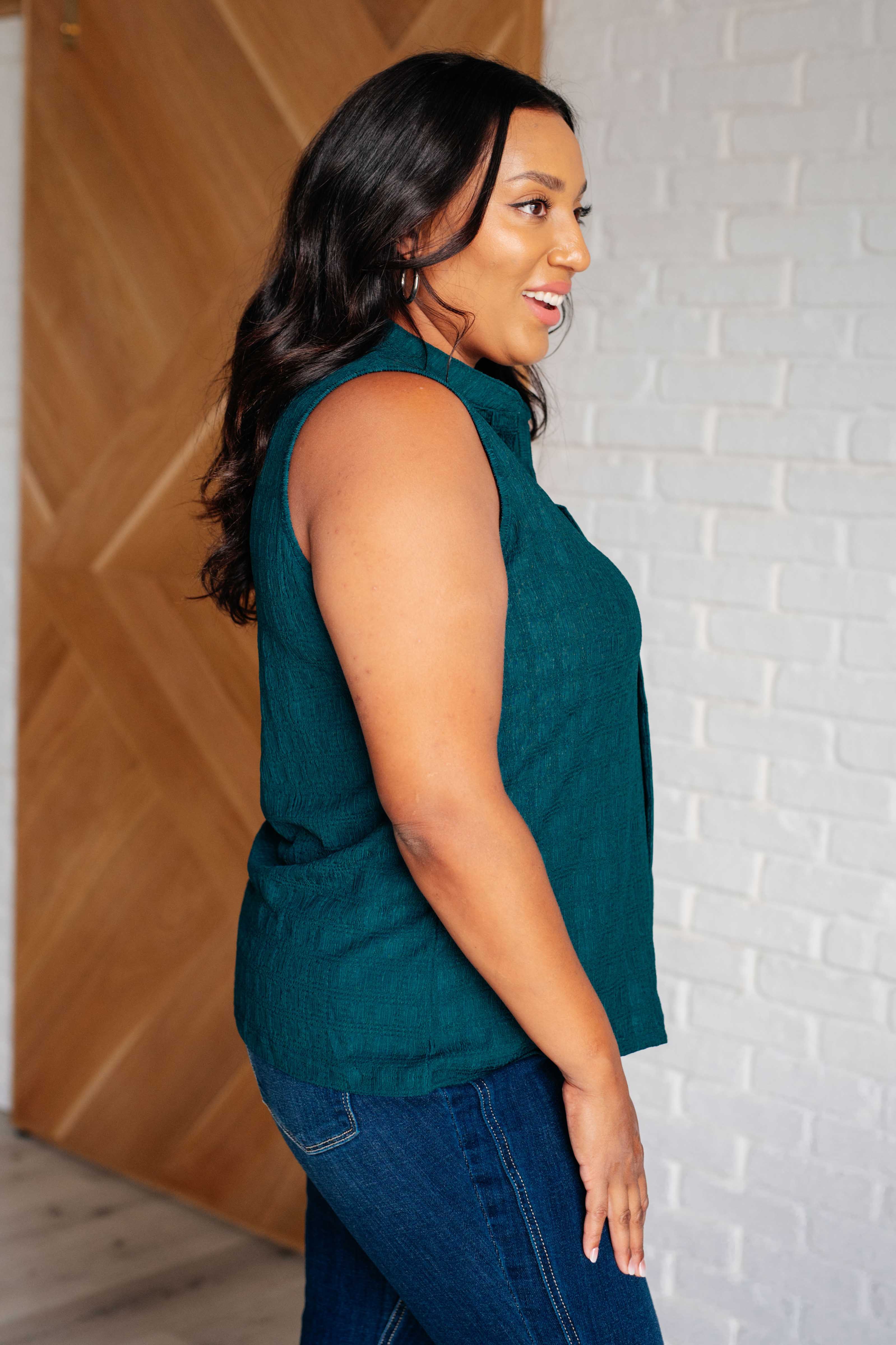 Front & Center Sleeveless Blouse in Sea Green