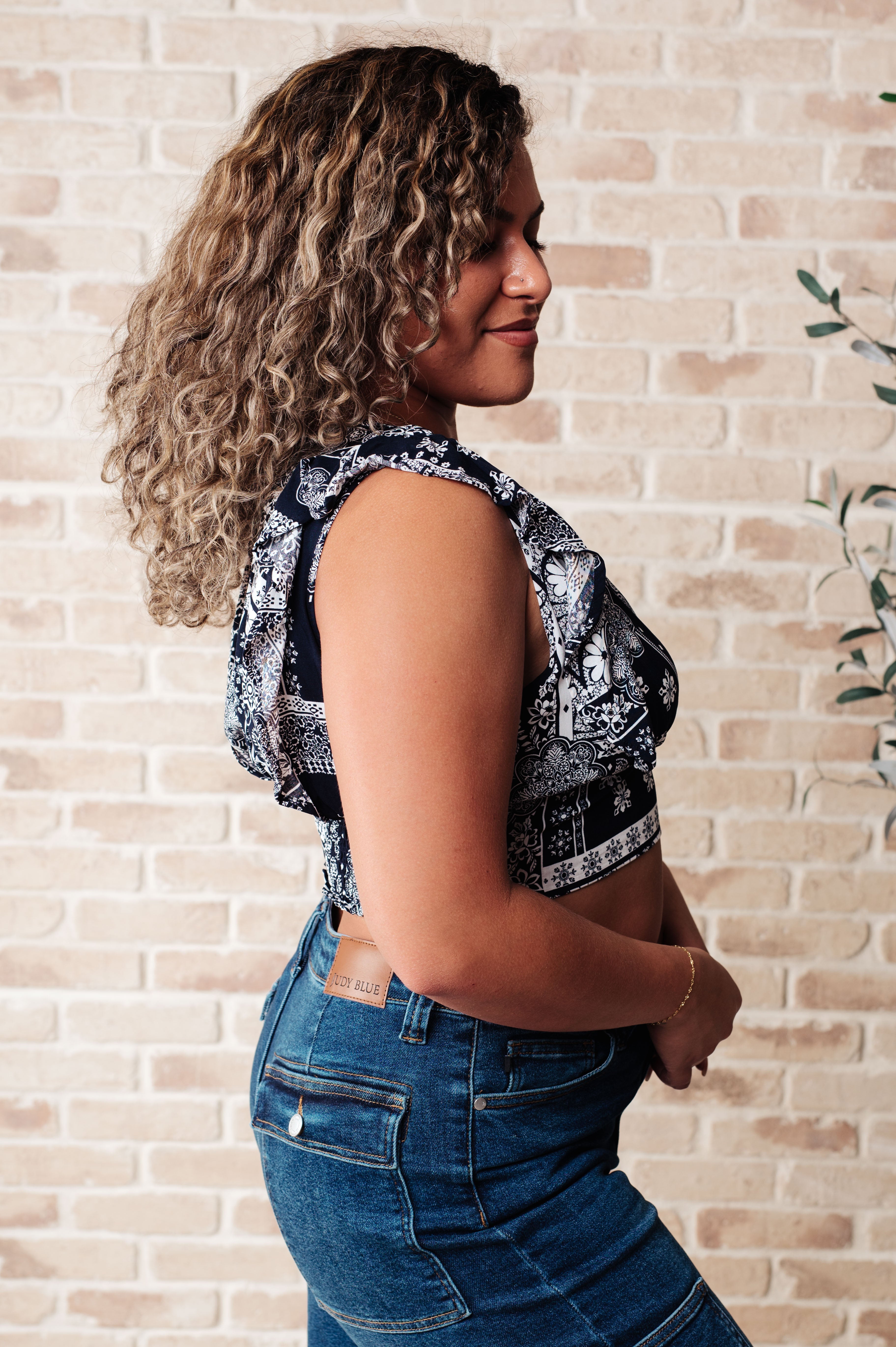 Heart's A Flutter Paisley Print Crop Top