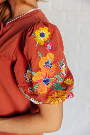 Nonchalant Embroidered Sleeve Blouse