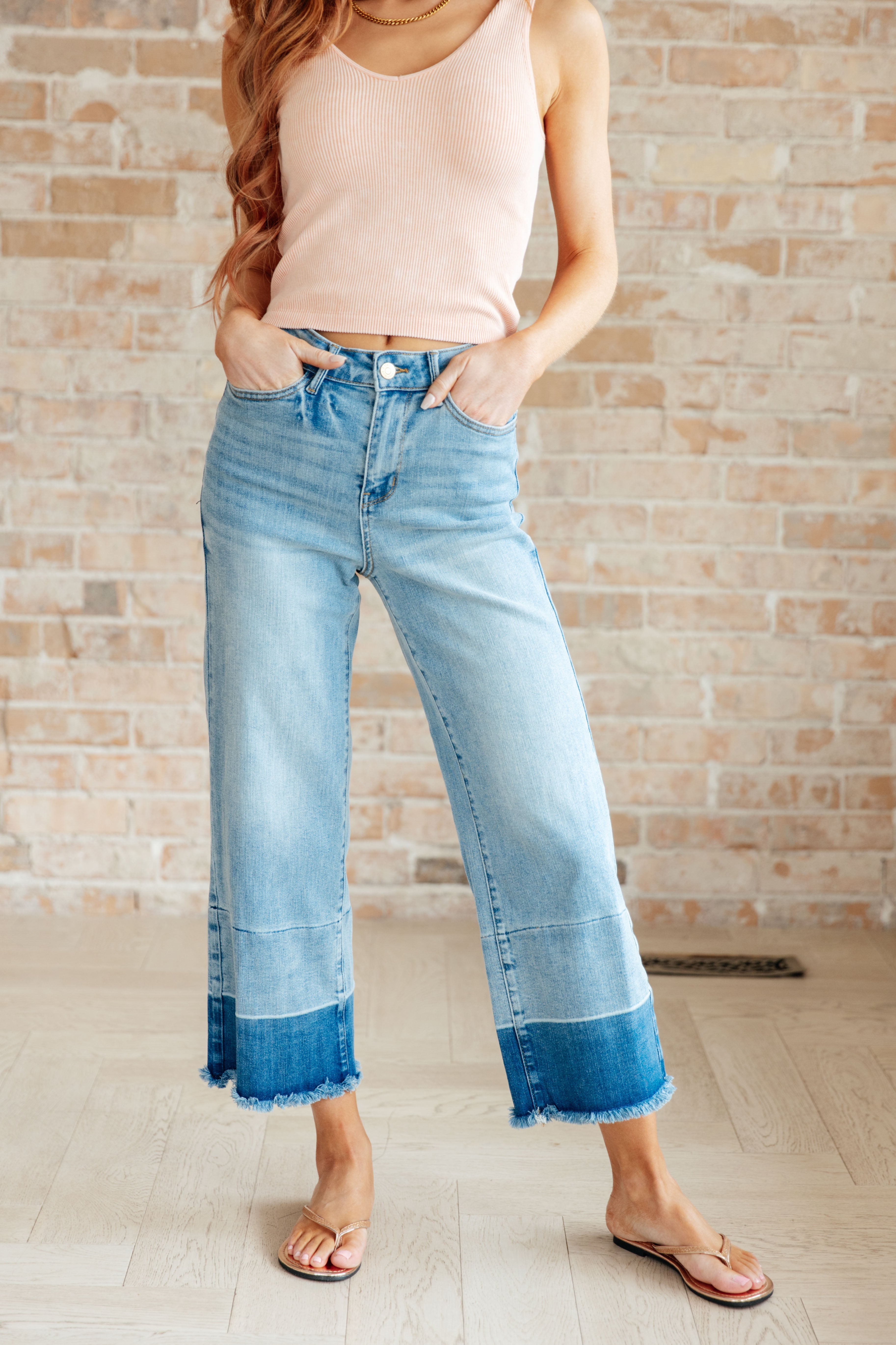 Boho Chic Wide Leg Crop Jeans in Medium Wash