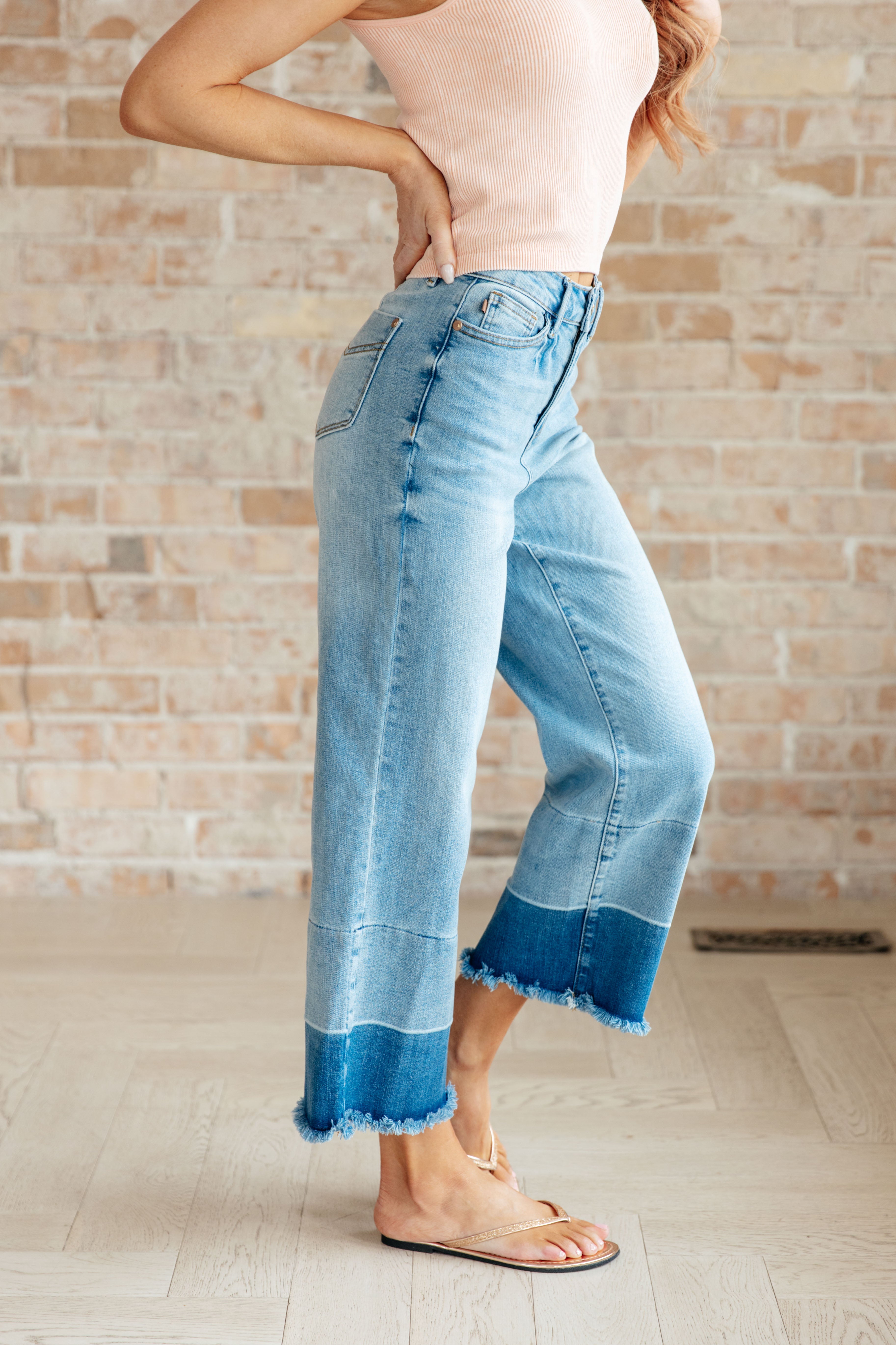 Boho Chic Wide Leg Crop Jeans in Medium Wash